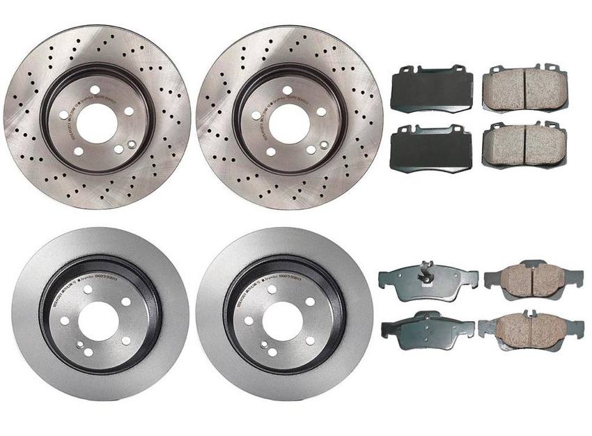 Mercedes Disc Brake Pad and Rotor Kit - Front and Rear (312mm/300mm) (Ceramic) (EURO) 230423071264 - Akebono Euro Ultra-Premium 4122518KIT